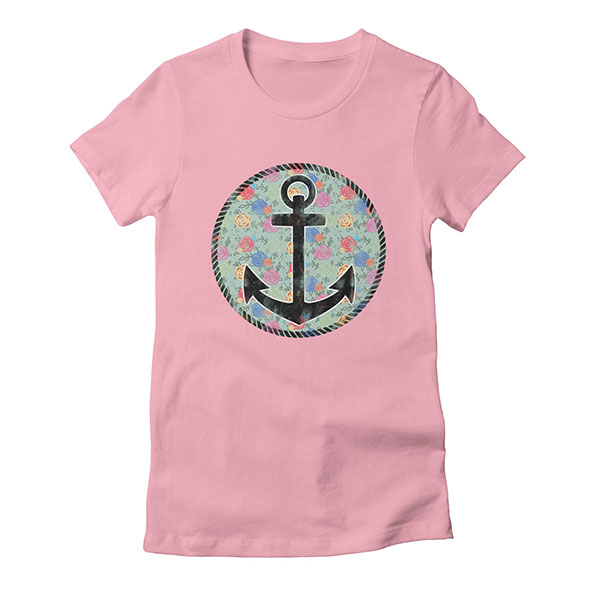 Anchor on Flowers Womens T-Shirt